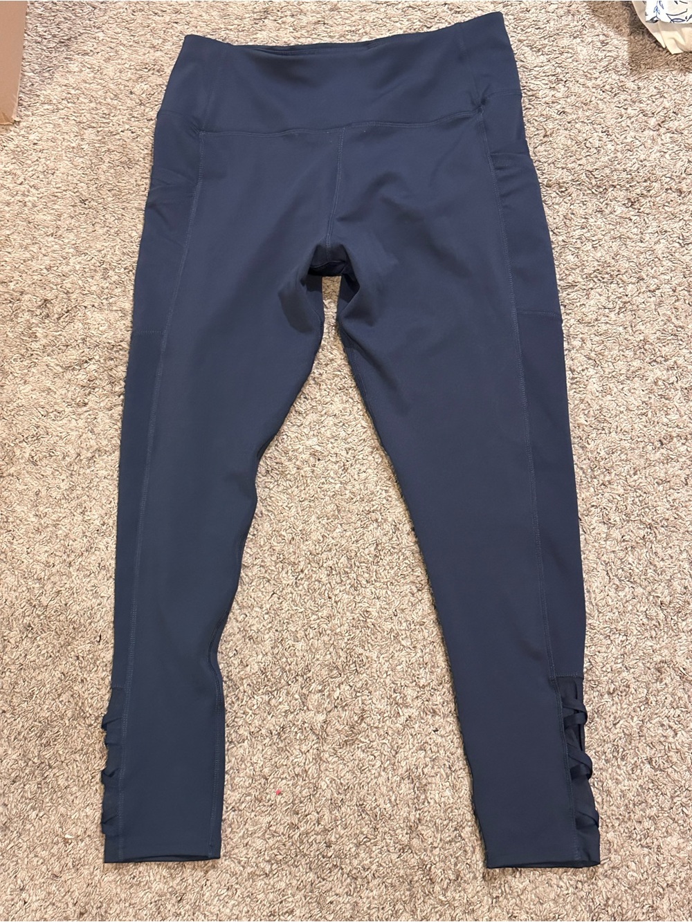 Navy High-Waist Active Leggings with Side Bow Detail